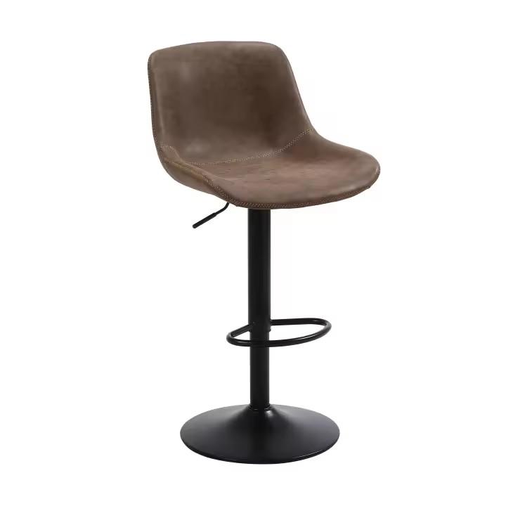 Taburete de Bar, Taburete Giratorio con Respaldo, sillas de Bar Modernas Ajustables, Taburete Alto sin Brazos de Piel sintética para Isla de Cocina, Color Marrón - 1