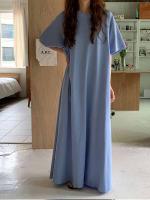 Vestido de Manga Larga de Verano Azul Cintura Alta A-Línea Diseño Coreano Moda de Mujer para Romper - details 3