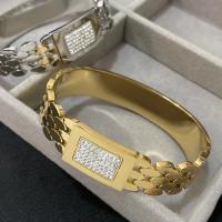 Brazalete con cinturón cuadrado de diamantes de imitación con microincrustaciones de lujo para mujer, joyería resistente al agua de acero inoxidable chapada en oro a la moda - details 2