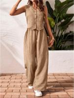Conjunto de Lino para Mujer Verano 2025 Chaleco Abotonado con Cuello V y Pantalón Ancho - details 8