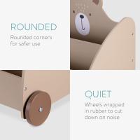 Librería Infantil de Madera Biblioteca Montessori para Niños con 3 Compartimentos para Libros y Juguetes Estantería con Ruedas Diseño de Oso - details 3
