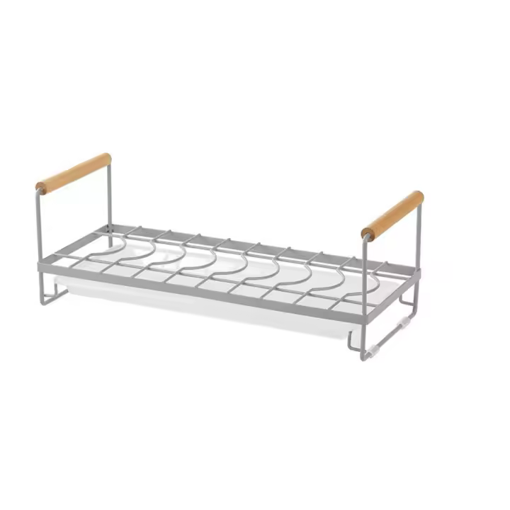 Estante para platos de estilo japonés, escurridor de hierro para vajilla, mango de madera portátil, cesta de almacenamiento para cocina, cuenco y palillos - 1