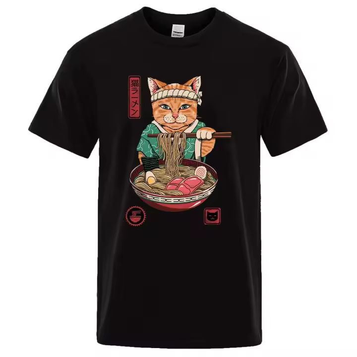 Ropa grande con estampado de gato para hombre, camiseta de manga regular, camiseta de marca de moda - 1