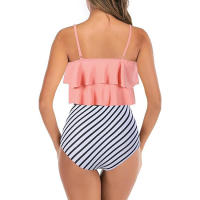Sexy con volantes con cintura alta y cojín en el pecho, traje de baño dividido en bikini para mujer - details 14