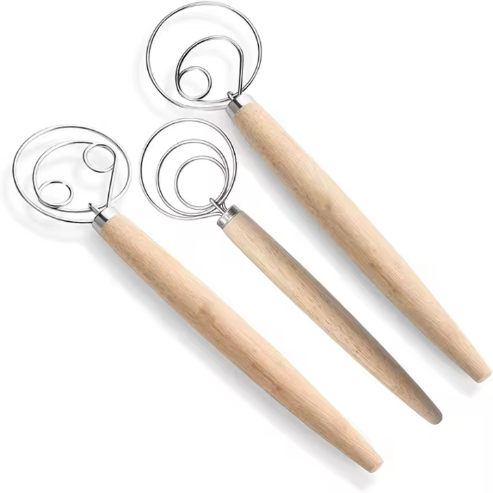Batidor de masa danés, herramienta de cocina para hornear, 3 piezas, de acero inoxidable, para pastel, postre, pan, Pizza - 1