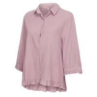 Camisa de algodón y lino de Color liso para mujer, con solapa y botones, manga corta con dobladillo, Top informal holgado, ropa de calle de otoño - details 13