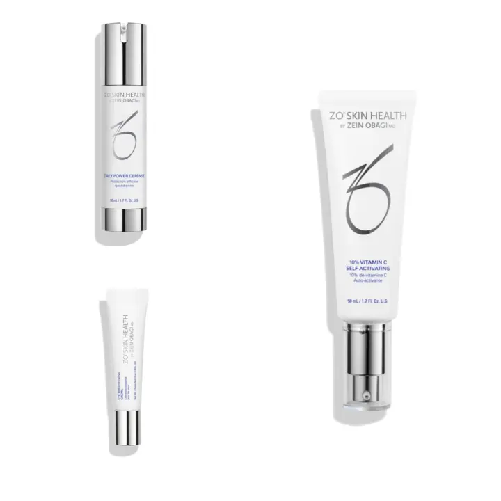 ZO SKIN Daily Power Defense 50ml + 10% Vitamina C Autoactivante 50ml + Crema iluminadora de ojos 15ml Set de tres piezas - 1