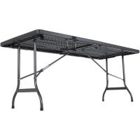 Mesa Plegable Plástico Efecto Ratán 180x75x73cm Multifuncional Portátil con Asas Intemperie - details 8