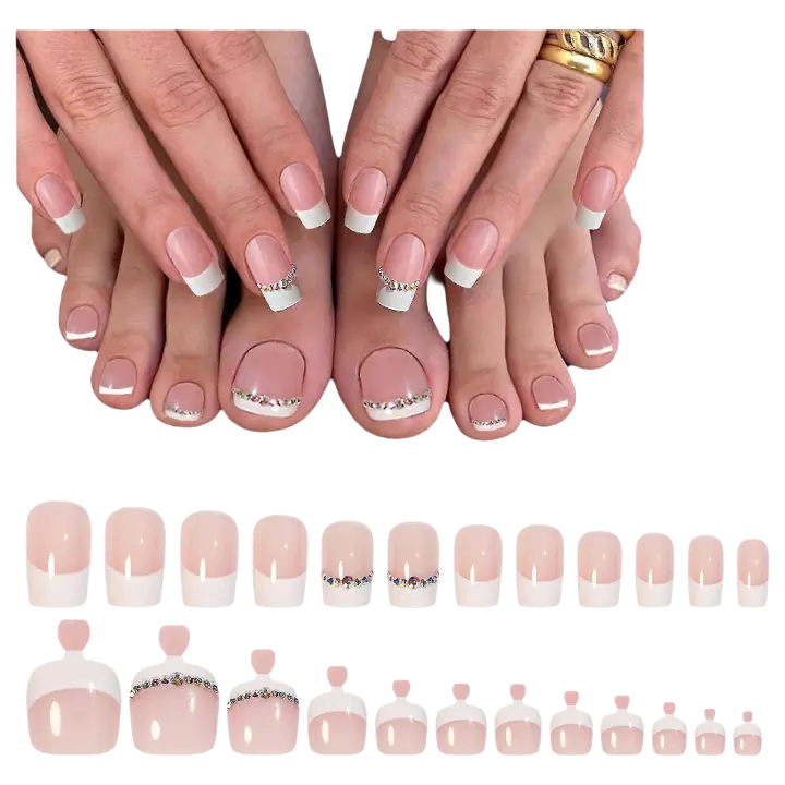 48 Uds uñas postizas pies de mano usables juego de decoración de uñas para mujeres y niñas - 1
