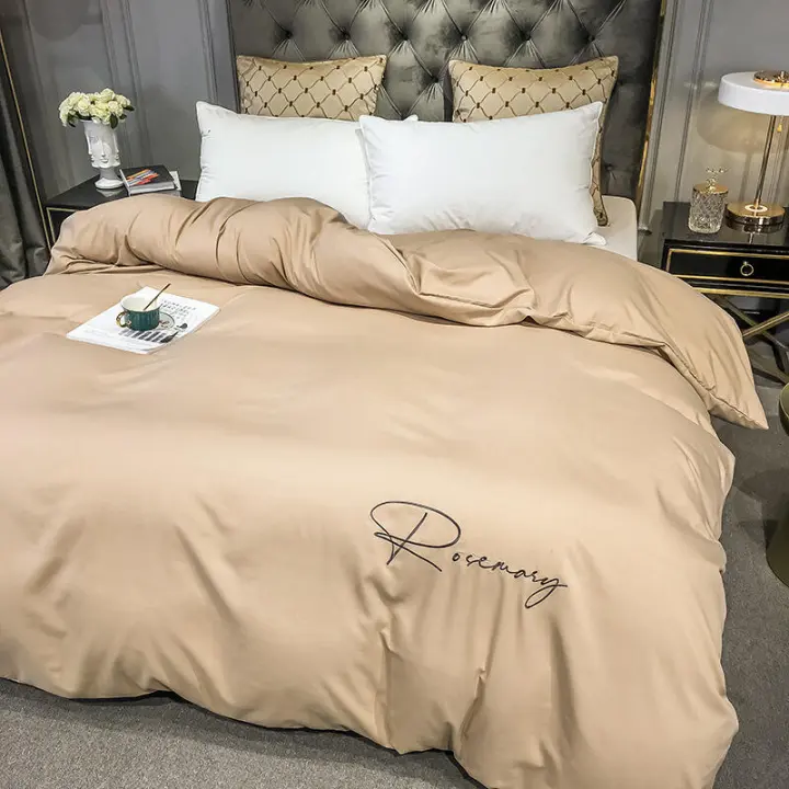 Juego de cuatro piezas de sábanas de color sólido, juego de tres piezas, funda de edredón de boda roja simple, juego de cama de 4 piezas - 1