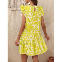 Vestido de verano para mujer con cuello redondo, manga con volantes y estampado de volantes - details 7
