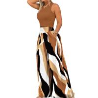 Conjuntos de pantalones de dos piezas para mujer, Tops sin mangas con cuello alto y bolsillos, pantalones de pierna ancha, pantalones de cintura alta, traje elegante de oficina para mujer - details 0