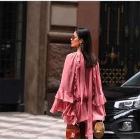 Vestidos elegantes lisos de encaje con múltiples unces, vestidos elegantes holgados con cuello de pico, batas de manga larga para mujer nueva, vestido de vacaciones para ir al trabajo de verano 2025 - details 17