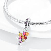 Dijes de la serie Floral en plata de ley 100% auténtica para mujer, joyería fina, pulsera y brazaletes de cumpleaños, material: metal principal - details 20
