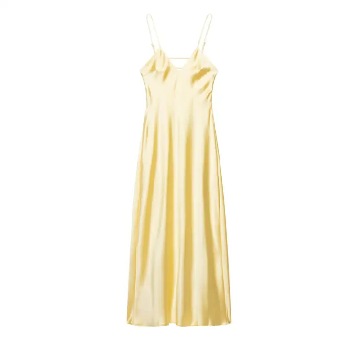 Vestido de Satén Sin Mangas y Sin Espalda Versátil Falda Larga con Correas Sueltas para Mujer en Verano - 1