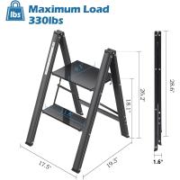 Peldaños de Aluminio, Escalera Pequena Plegable Segura de Hogar con Mecanismo Antiplegado, Taburete Escalera Portatil para Cocina Domestica, Peso Máximo 150kg, Negro - details 6