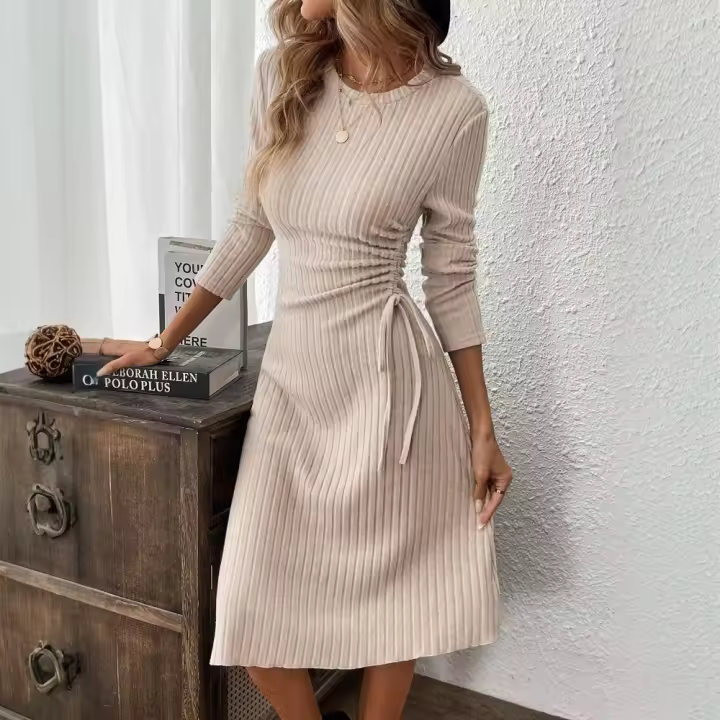 Los vestidos casuales de moda de las mujeres son simples y versátiles vestidos medianos y largos delgados - 1