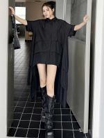 EAM mujeres negro capas espalda talla grande vestido camisero largo solapa nueva manga corta moda Primavera Verano 2025 1DH6073 - details 6
