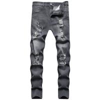 Jeans ajustados azules para hombre Stretch Destroyed Ripped Skinny Jeans Side Striped Denim Pantalones - details 5