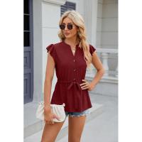 Camiseta holgada vintage para mujer con cuello en V sin mangas moda coreana botones de color sólido - details 23