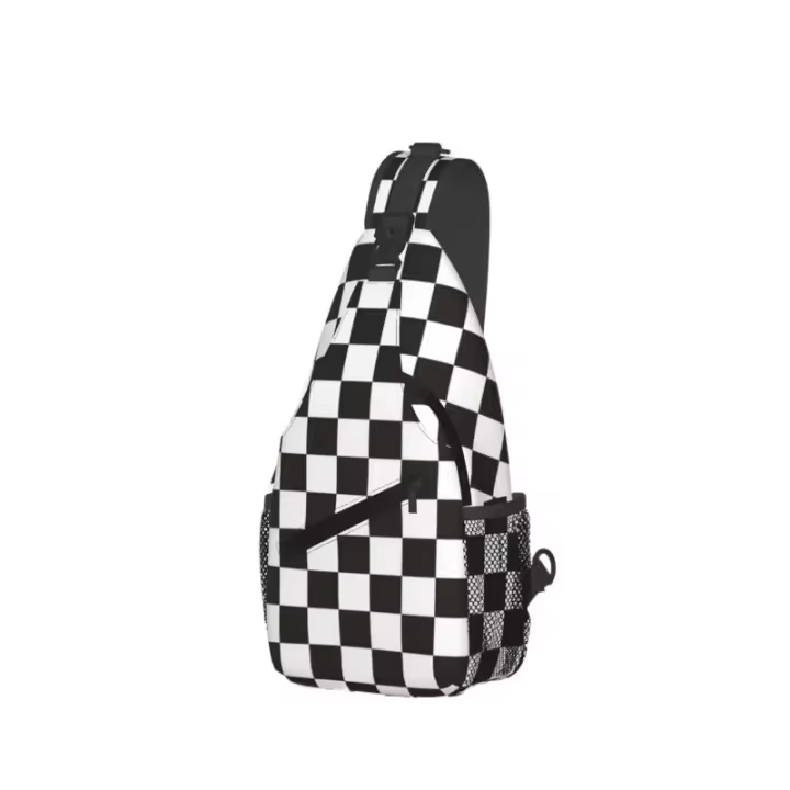 Bolso bandolera para mujeres y hombres, mochila pequeña con diseño de tablero de ajedrez en blanco y negro, bolso de pecho, bandolera para viajes, deportes, correr, senderismo - 1