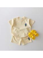 Versión coreana ins ropa de los niños de color caramelo de algodón casual de manga corta conjunto de bebé de dibujos animados oso camiseta pantalones cortos - details 6