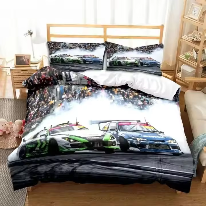 Conjunto de Ropa de Cama de Carrera de Drift 3D Tamaño Rey, Tamaño Twin, Tamaño Full - 1