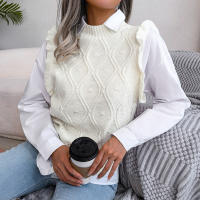 Suéter de punto sin mangas con volantes para mujer, chaleco informal, Otoño e Invierno - details 10
