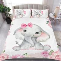 Juego de Ropa de Cama con Elefante y Flores para Bebé Animal de Dibujos Animados Lindo Cubierta de Edredón de Giraffe para Niñas y Niños - details 0