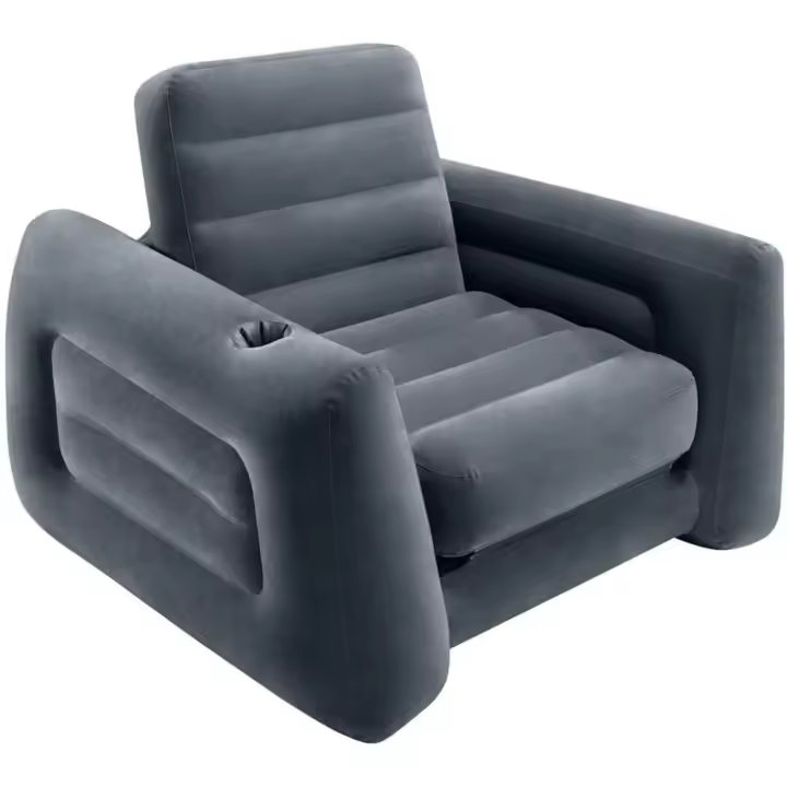 Sillón cama inflable 2 en 1, para Relax, con Reposabrazos, Poliuretano, Gris - 1