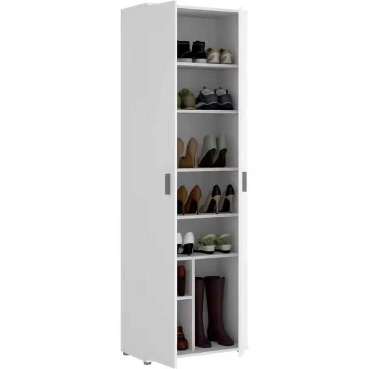 Armario Multiusos 6 estantes, Madera de ingeniería, Blanco, 61x190x35cm - 1