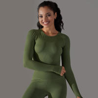 -Top Camisa deportiva de yoga de manga larga a rayas para mujer, sin costuras, que absorbe la humedad - details 30