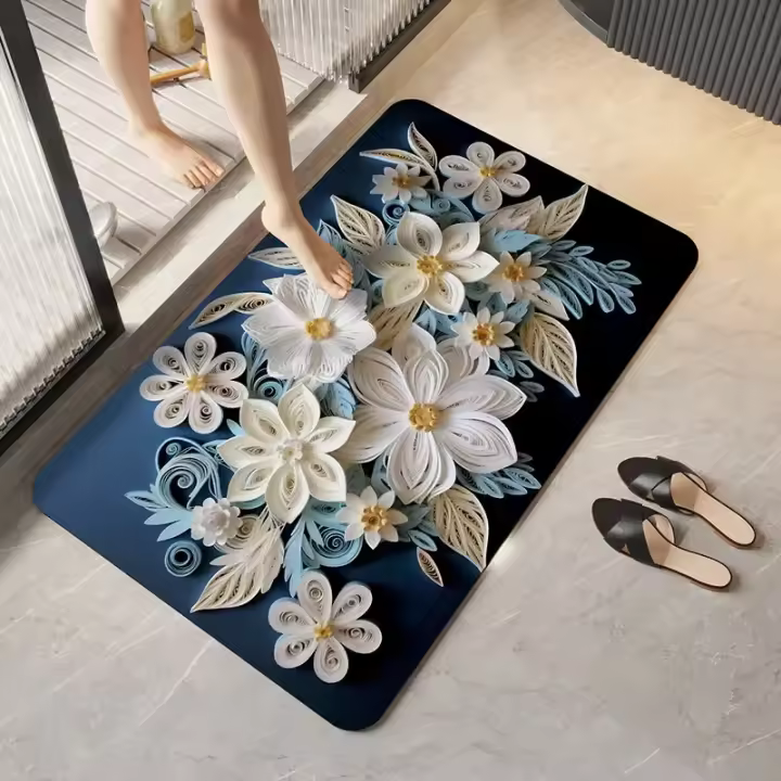 Alfombra de Baño 3D Absorbente Barro de Diatomeas Suave Alfombra de Entrada Antideslizante - 1