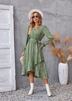 Elegante Vestido Midi de Moda Retro Cuello en V Floral Largo Mango para Mujeres - details 21
