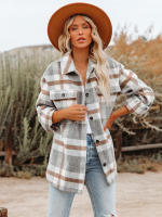 Camisa de lana de franela para mujer, abrigo holgado de manga larga con cuello tipo Polo y botones a cuadros, para otoño e invierno, 2023 - details 1