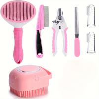 Juego de cepillo de aseo para gatos y perros, cepillo de autolimpieza para mascotas con cortaúñas para mascotas y lima de pulgas, peine para perros, cepillo de baño para mascotas, 7 piezas por juego - details 1