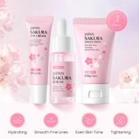 3 unids/set Japón Sakura cuidado de la piel conjunto coreano cara suero crema de esencia hidratante reparación crema de ojos cosméticos cuidado de la piel conjunto - details 0