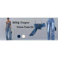 Conjunto de Denim con Lentejuelas BKQU Pantalones de Pierna Ancha y Top de Tanque con Corset sin Correas para Mujeres Outfit de Fiesta de Lujo para Clubes - details 2
