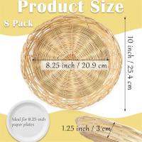 Paquete de 8 soportes para platos de papel de bambú, 10 pulgadas, reutilizables para platos de cena, cestas de papel de mimbre tejidas a mano - details 4