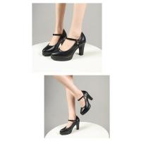 Elegantes Zapatos de Plataforma de Cuero Tacones Gruesos, Correa de Tobillo, Estilo Oficina para Mujeres - details 0