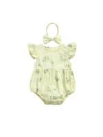 Conjunto de Maternidad Pelele para Bebé con Diadema Mono Floral con Cuello Redondo y Manga Mosca + Diadema para Verano, Azul/Amarillo, 0-24 Meses - details 8