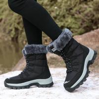 Botas de nieve cálidas para mujer, botas cortas de algodón de felpa, zapatos con cordones para exteriores, Invierno - details 2