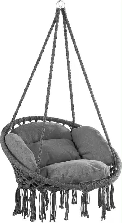 Silla Colgante 2 Cojines Asiento Ø65cm hasta 150Kg Tejido Antracita Hamaca Columpio Exterior Interior - 1