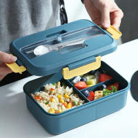 Fiambrera con cuchara, palillos, vajilla de paja de trigo, contenedor de almacenamiento de alimentos para niños, caja de Bento para la escuela y la Oficina, microondas, nuevo - details 1