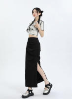 Lucyever-Falda larga ajustada de cintura alta para mujer, faldas Midi con abertura lateral, estilo coreano, Y2K - details 12