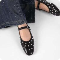 Zapatos planos de punta redonda con estampado de color claro y tacón bajo de cristal Mary Jane informales de ballet de verano para mujer - details 1