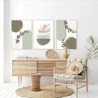 Pintura en Lienzo de Plantas Verdes Sage Abstracta Geométrica y Acuarela para Decoración del Hogar y Pared de Sala de Estar Marca DHROOM - details 0