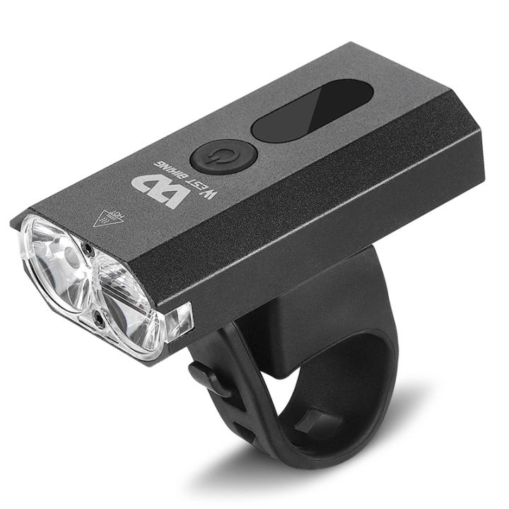 WEST BIKING-luz delantera de aluminio recargable para bicicleta, luz indicadora de batería, linterna USB doble T6 LED 360, soporte ajustable
