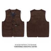 Chaleco de trabajo Retro informal para hombre, gran oferta de temporada, primavera y otoño, chaleco con hombreras en capas a la moda con múltiples bolsillos, corte holgado - details 4