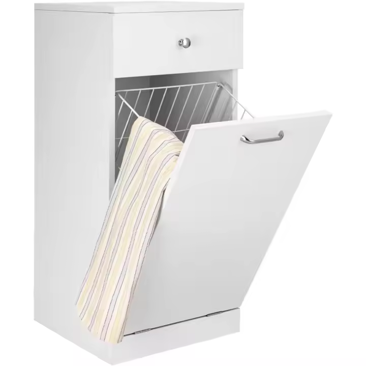 Mueble de baño Blanco con 1 cajón y 1 puerta batiente, Armario Independiente con cesto para la Colada, Compartimento de Almacenamiento, Dimensiones 35 x 35 x 75 cm - 1